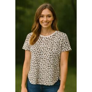 J crew vintage soft leapord print short sleeve basic top t shirt minimalist S